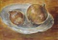 12 - Stilleben mit Zwiebeln Acryl/&Ouml;l, 20 x 14 cm